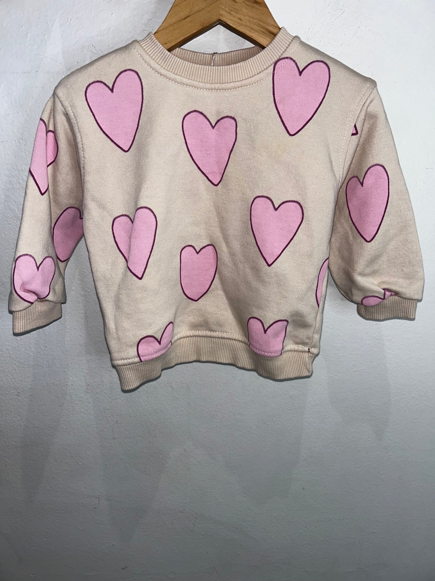 Drawn pink hearts pullover 9-12m