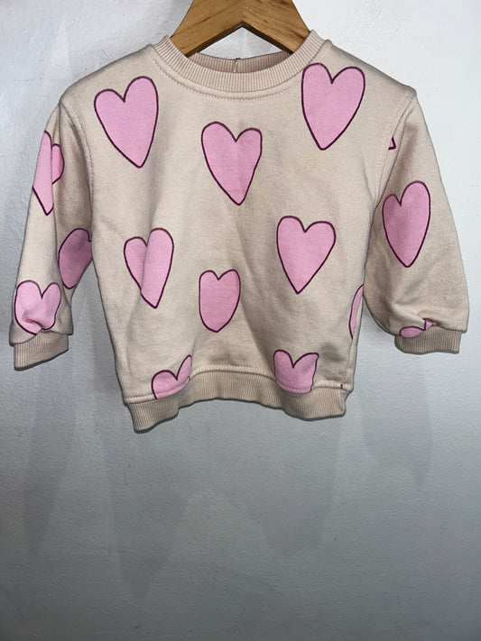 Drawn pink hearts pullover 9-12m