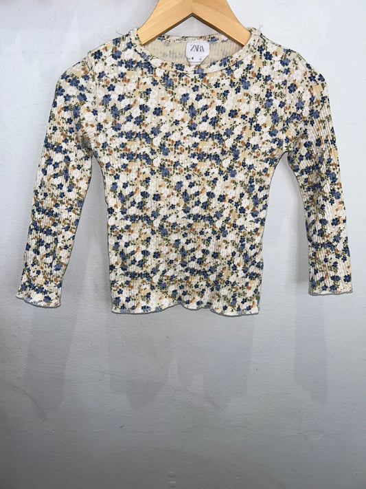 Blue flowers ribbed longsleeve 6y