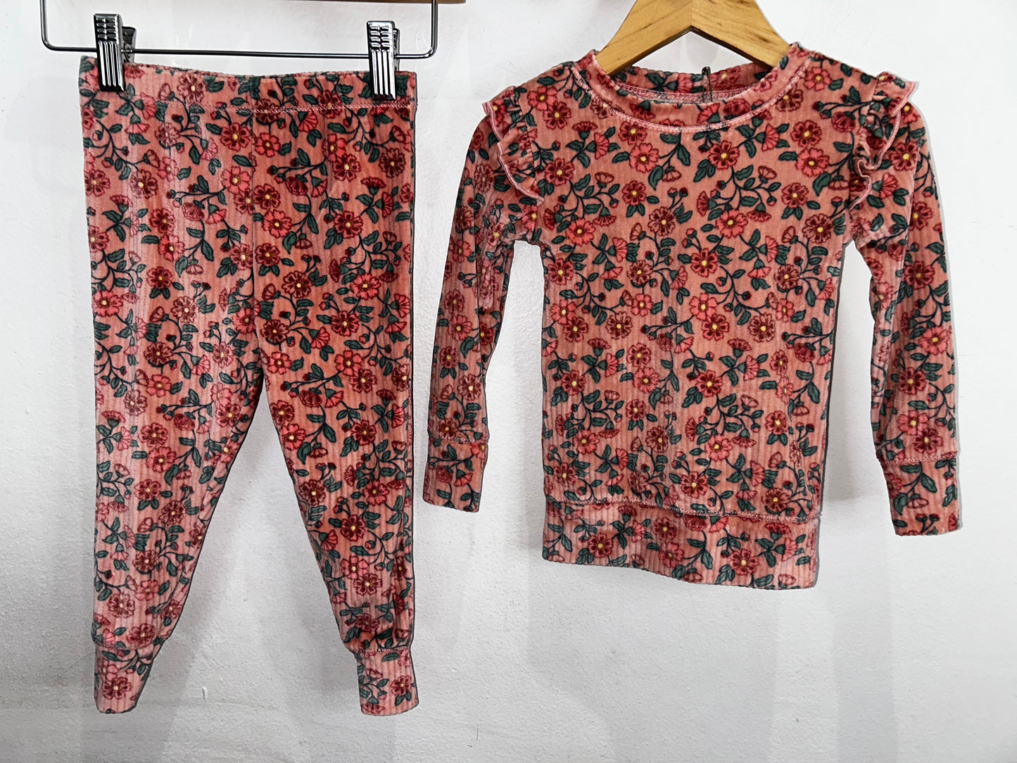 Peach velour flower set 2y