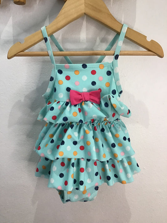Swimsuit frilly blue dots 6-12m