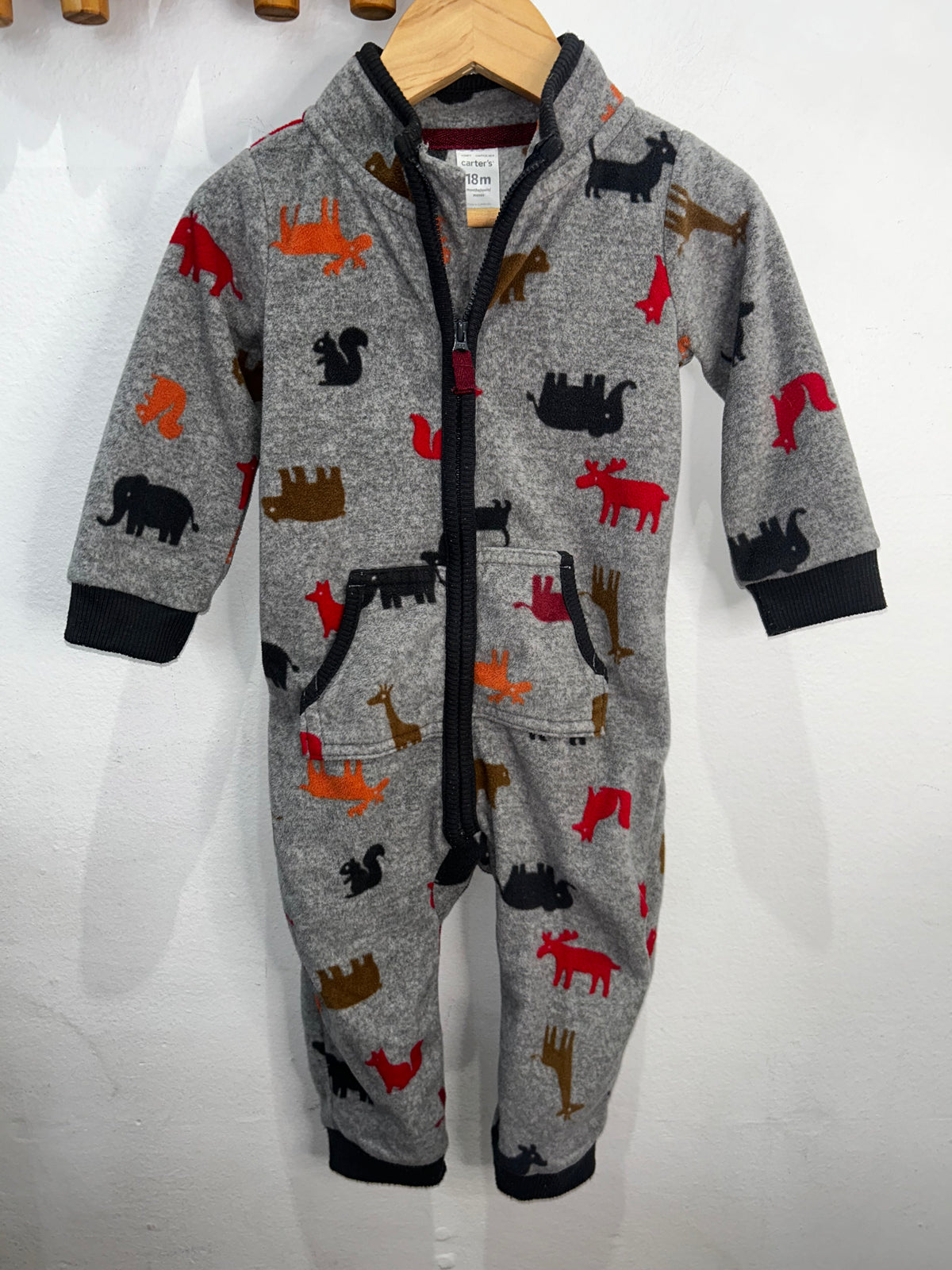 Grey fleece animal romper 18m