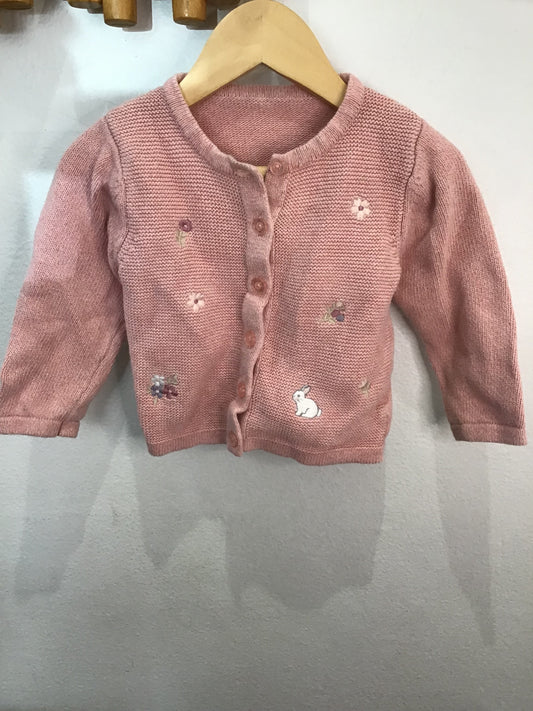 Cardigan pink embroidered flowers 9-12m
