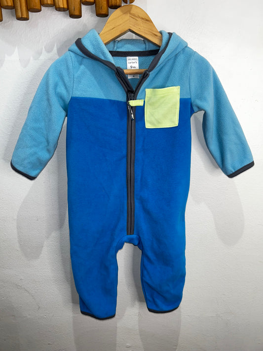Blue colourblock fleece romper 9m B