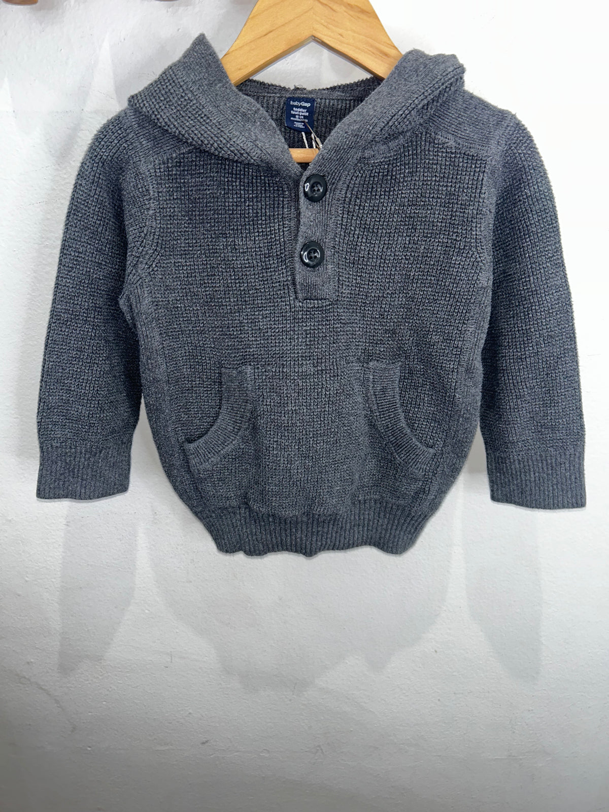 Grey waffle weave pullover 18-24m