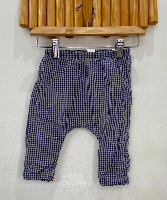 Blue checkered cotton lined pants 6-12m