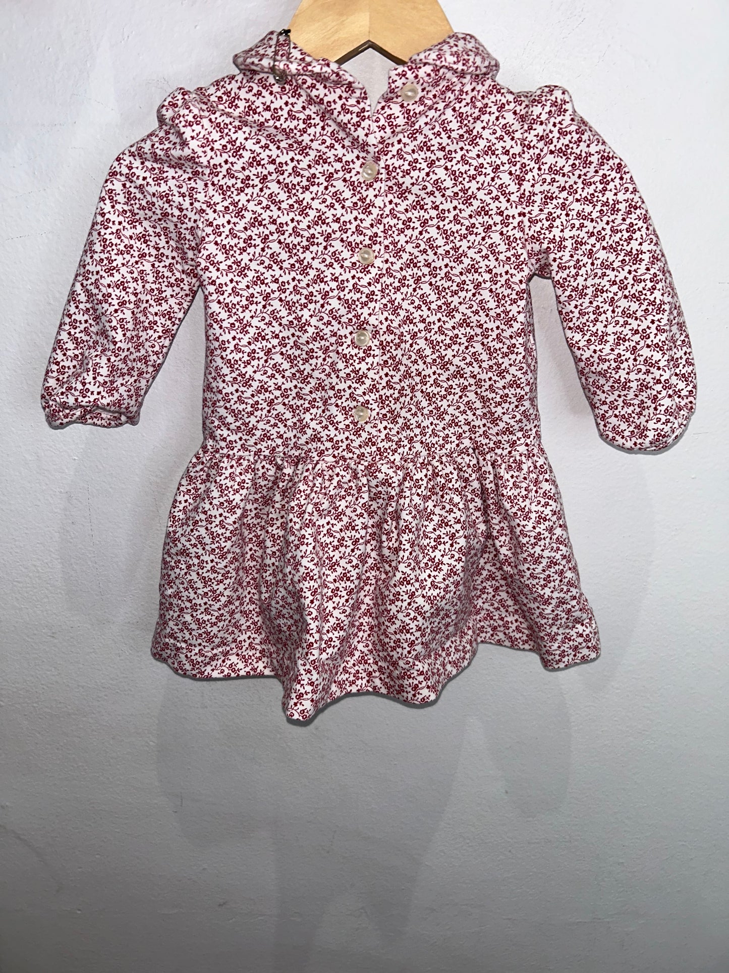 Red floral collared dress 6m