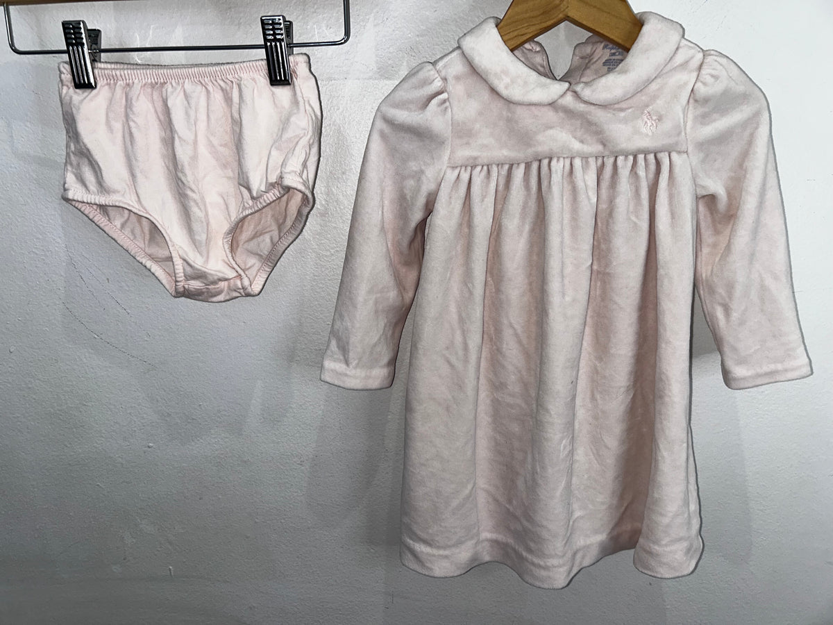 Light pink velour dress with bloomers 12m