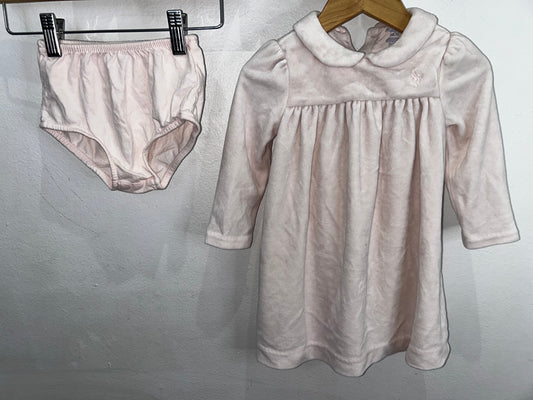 Light pink velour dress with bloomers 12m