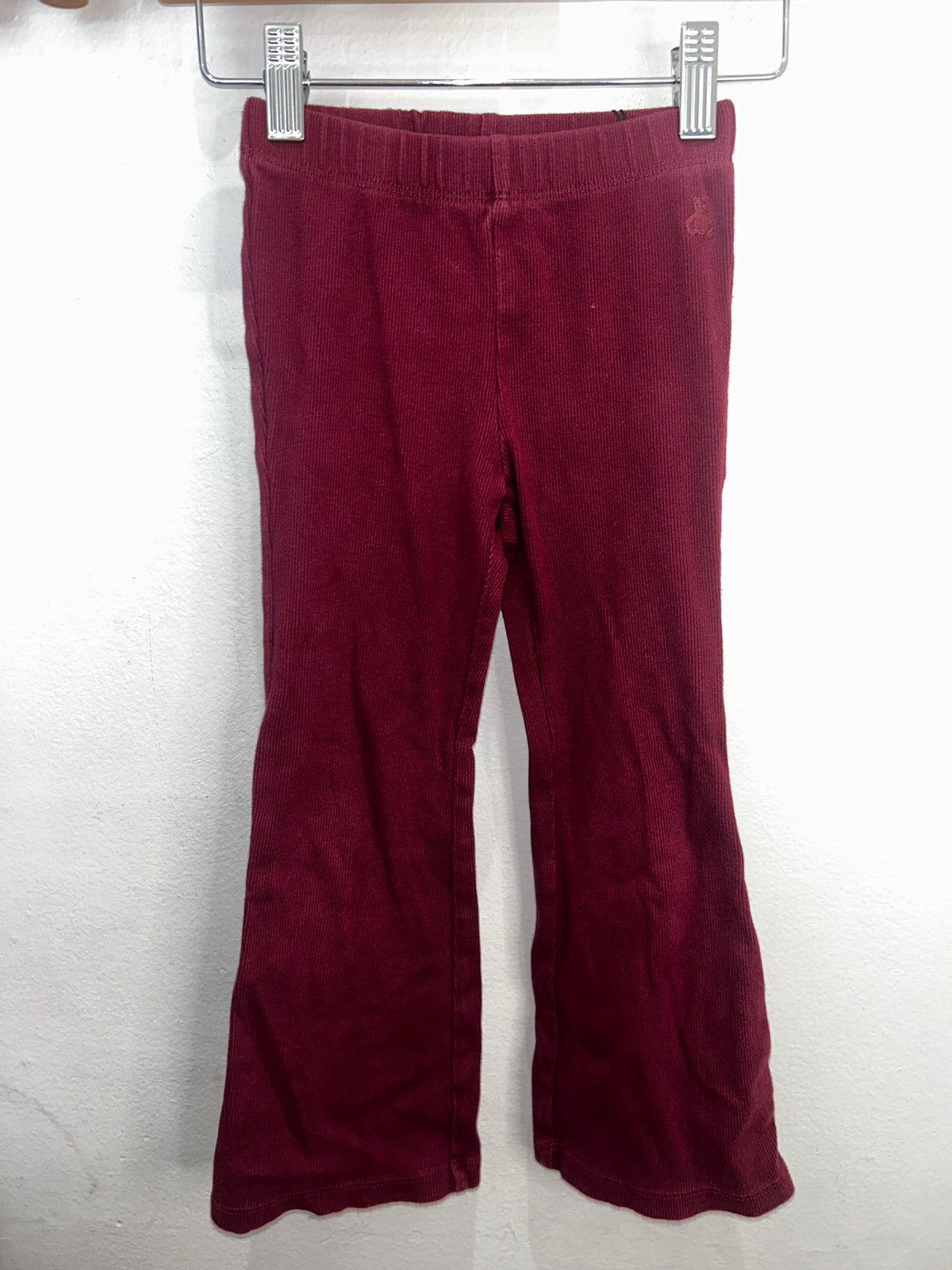 Maroon ribbed flare leggings 4y