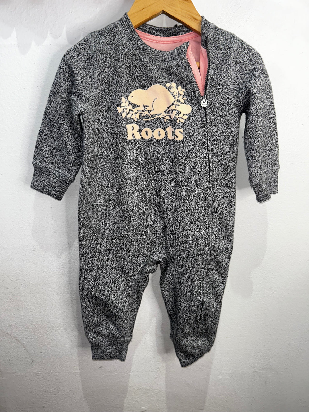 Roots pink logo romper 6-12m