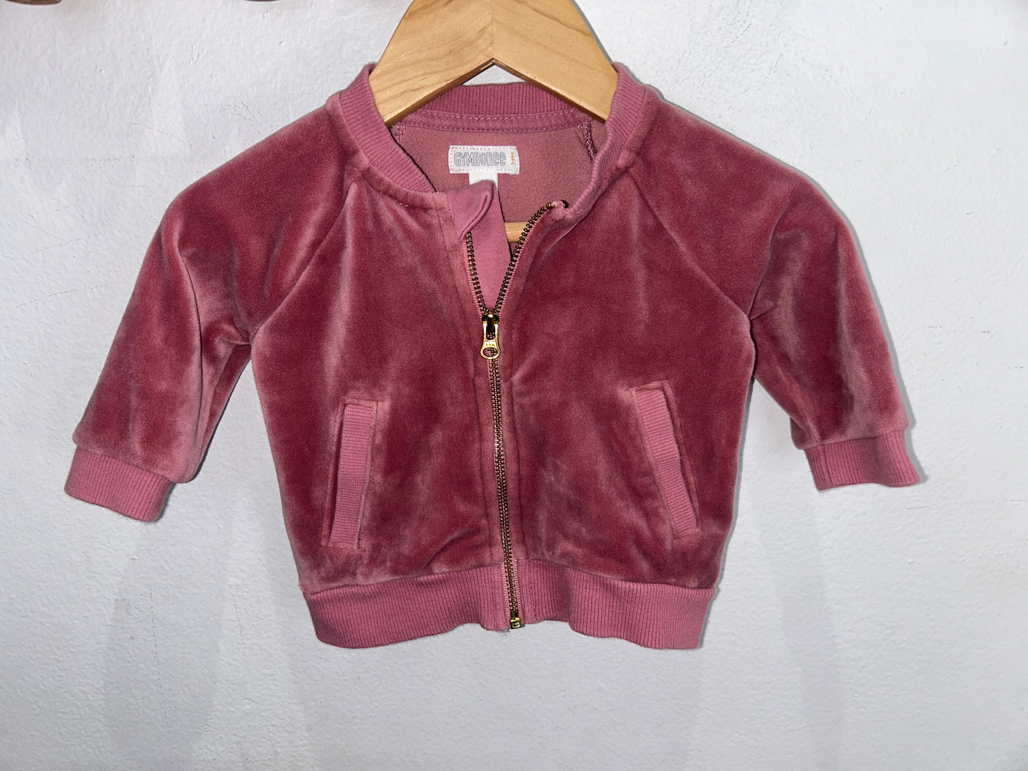 Pink velour zip-up 0-3m