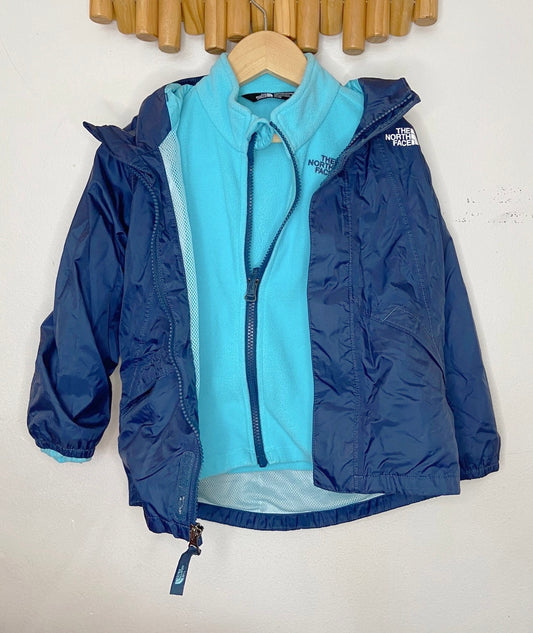 The Northface blue rainjacket + vest 4y