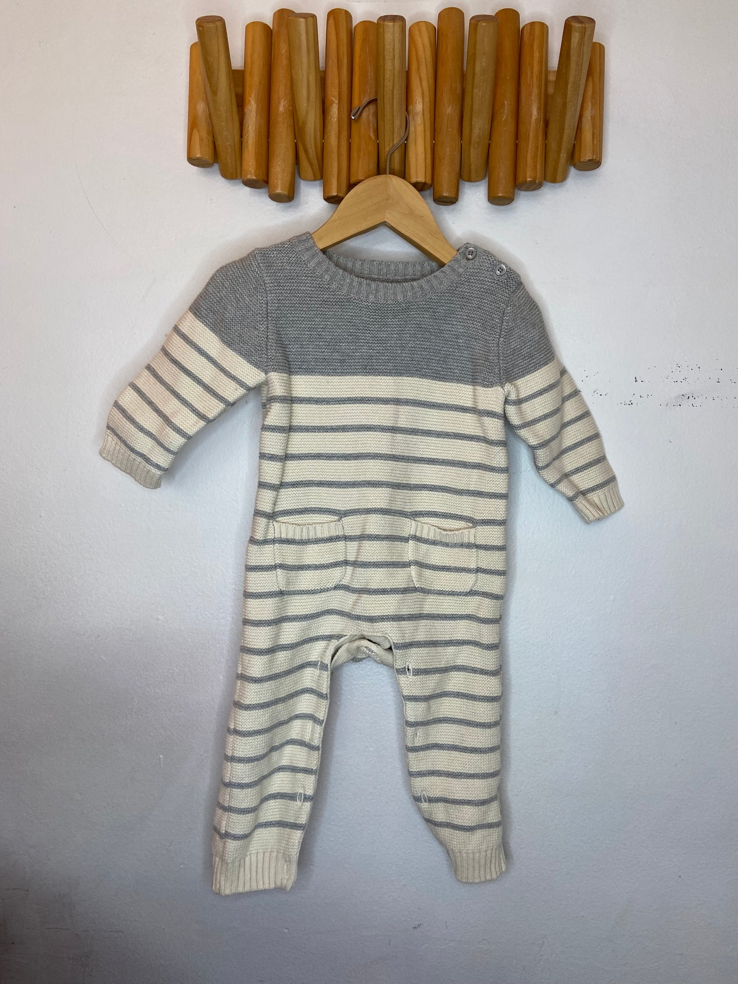 Grey striped sweater romper 12-18m