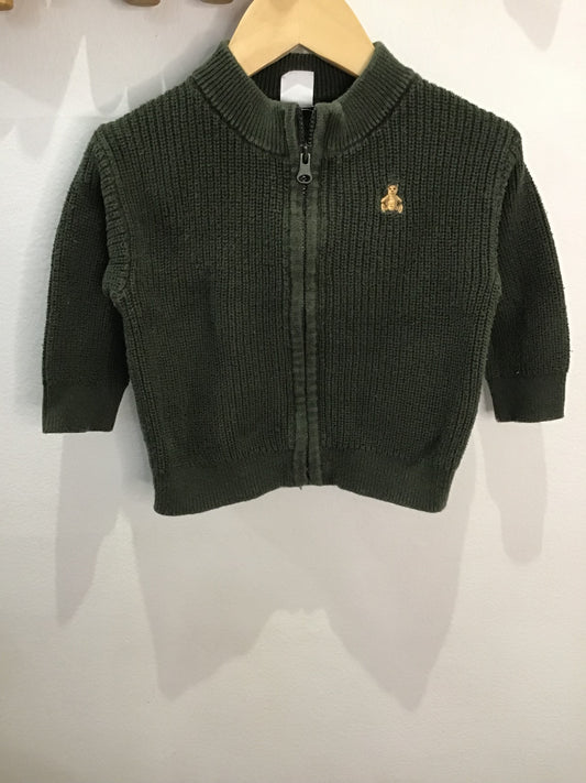 Green zip-up sweater 6-12m