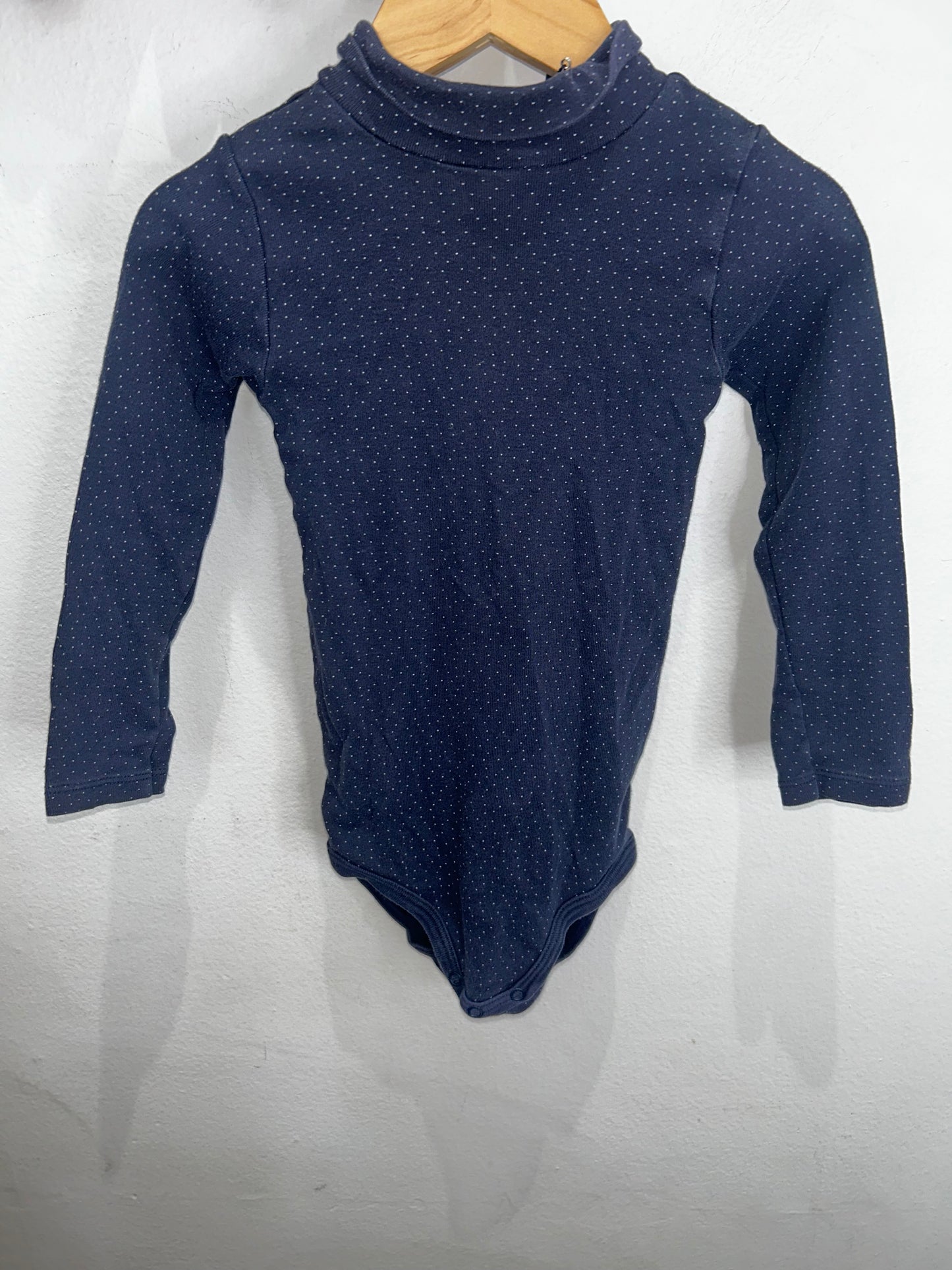 Navy dots turtleneck onesie 3y