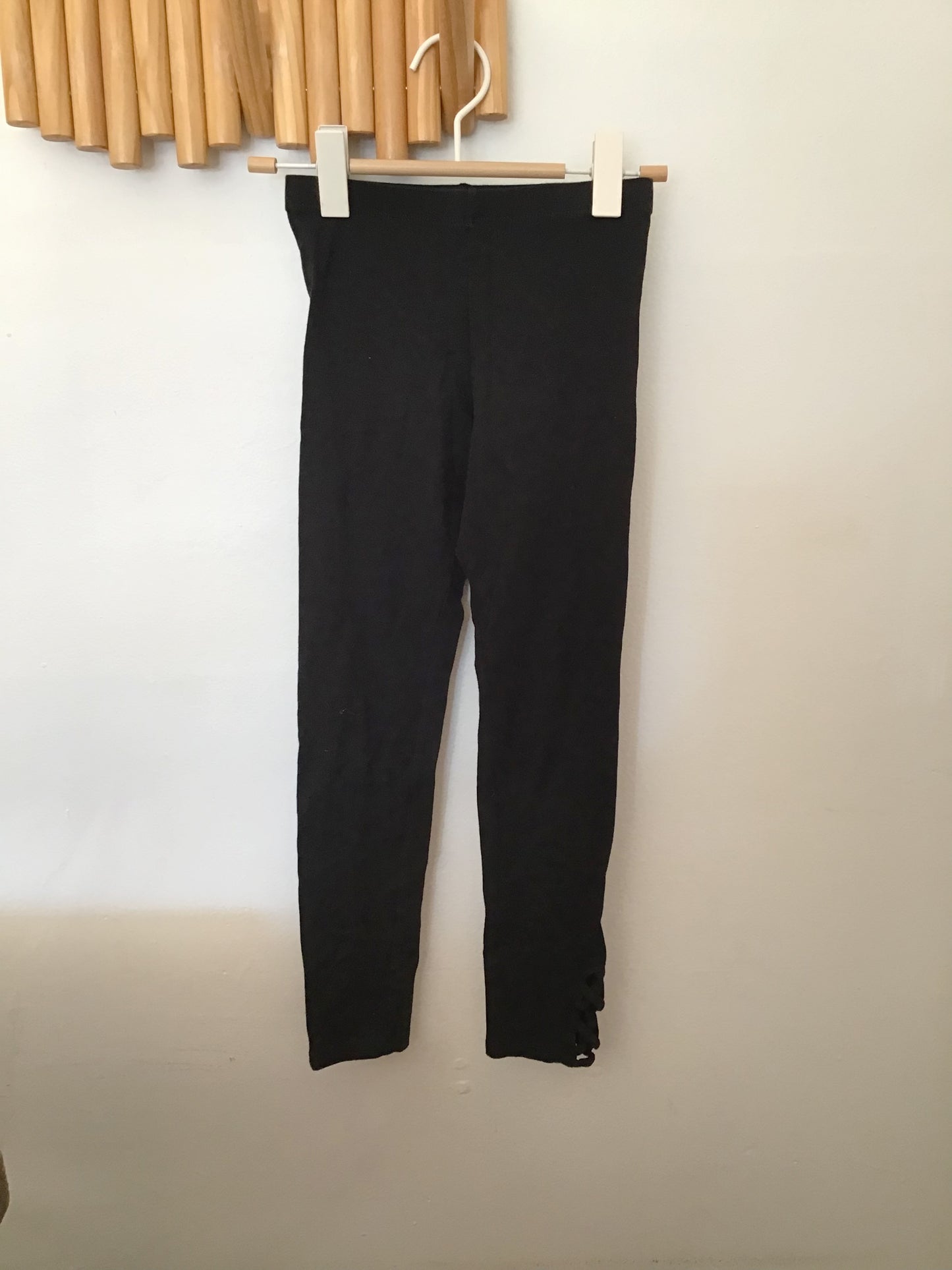 Black shin-detail cotton leggings 10-12y