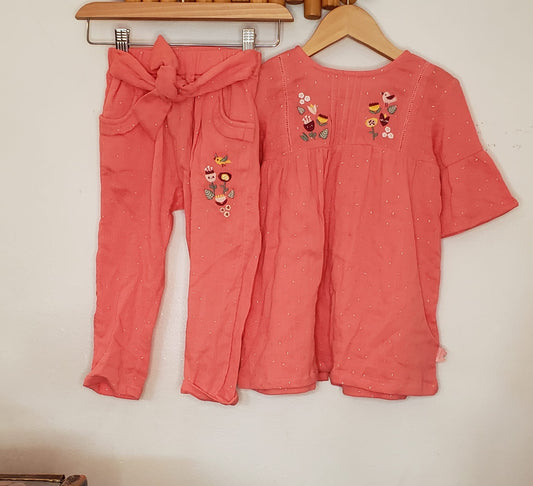 Souris Mini peach dress and pants 18-24m NEW