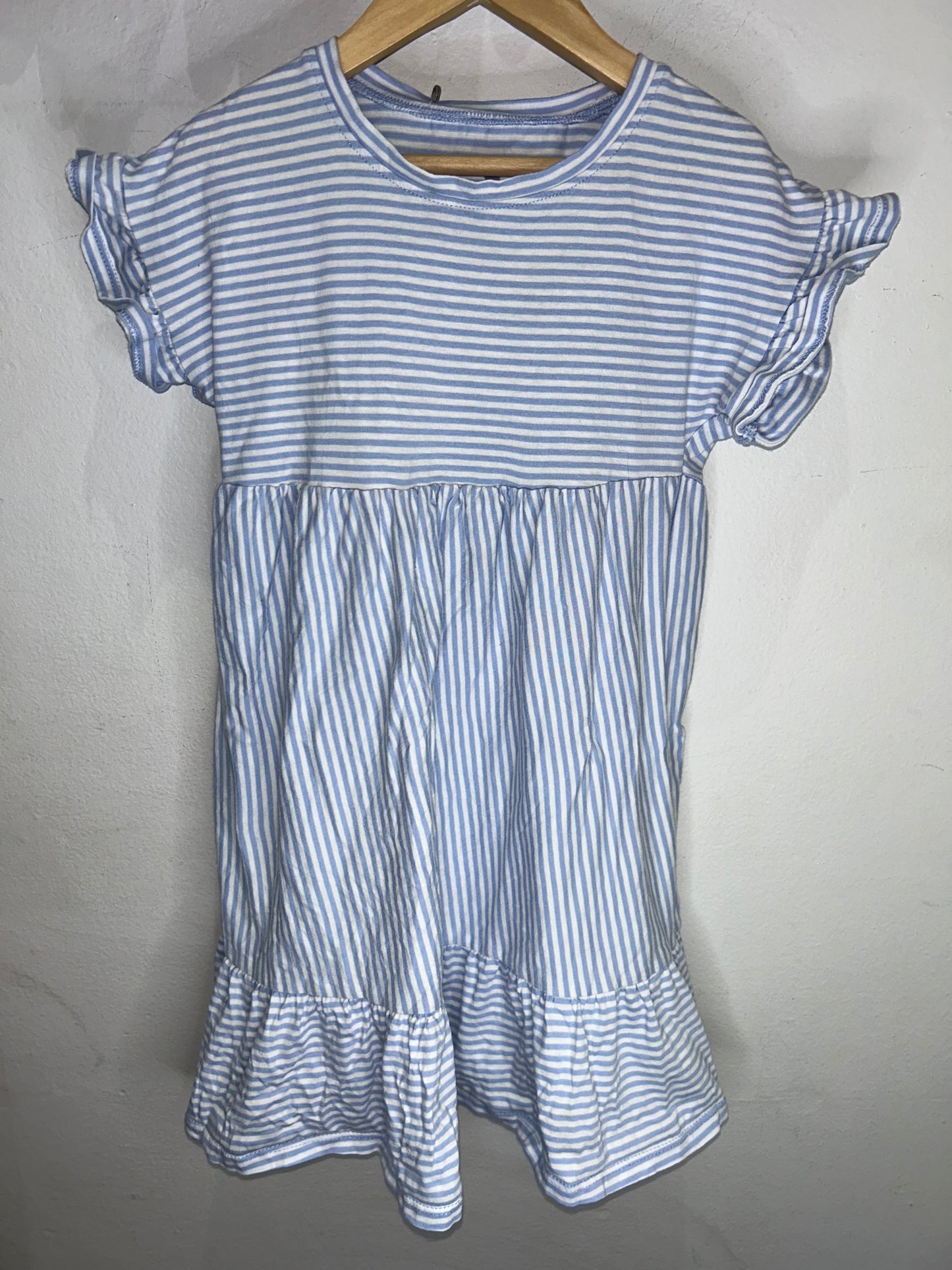 White and Blue Stripes Dress 4-5y