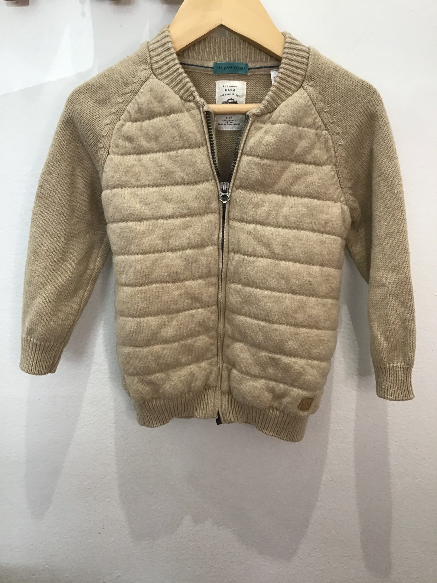 Sweater beige knit zipup 2-3y