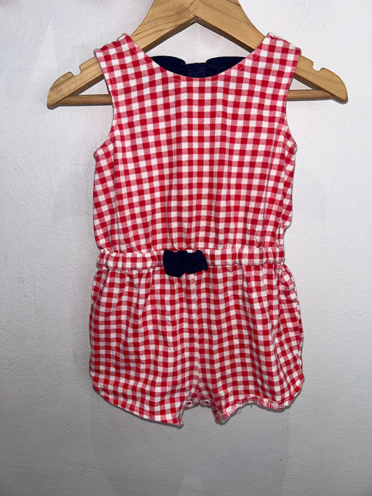 Red checkered shorty romper 18m