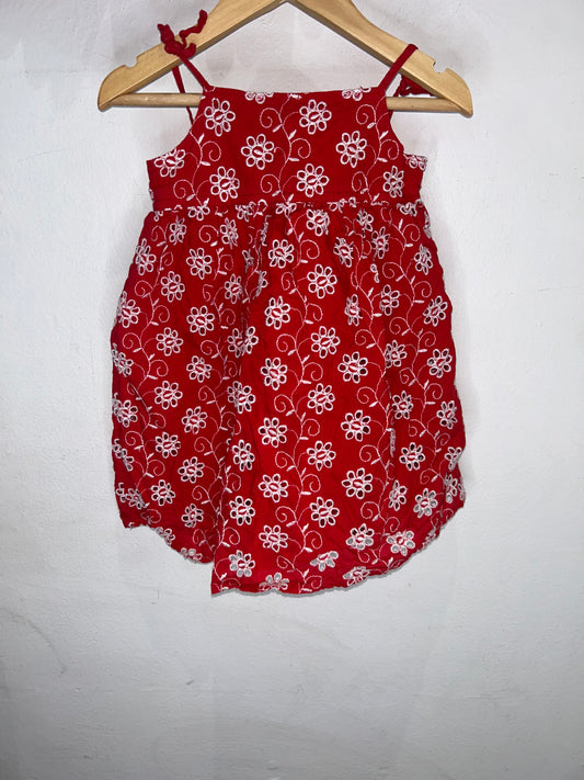 Red embroidered flowers dress 3y