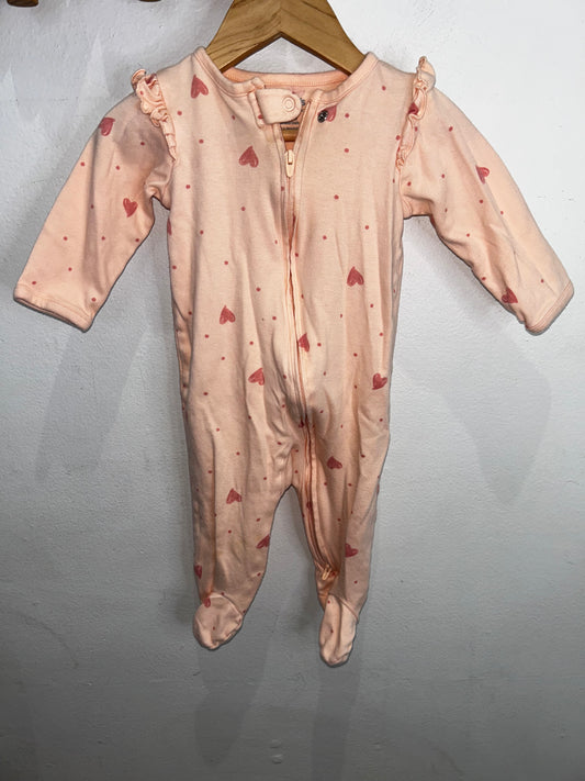 Hearts peach sleeper 6-9m