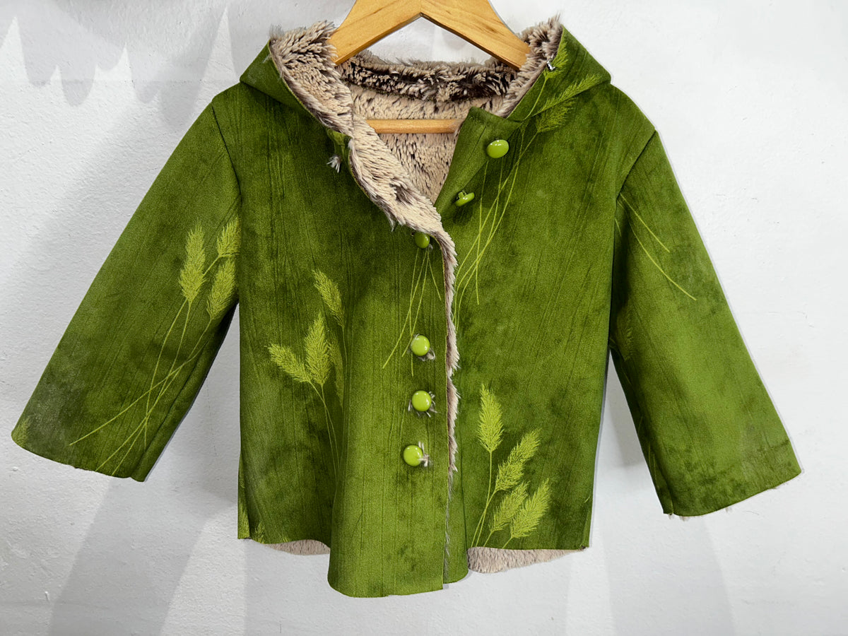 Green suede and fur jacket 2-4y