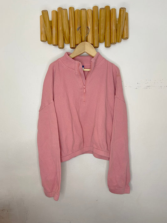 Pink waffle cropped zip-up 10-12y