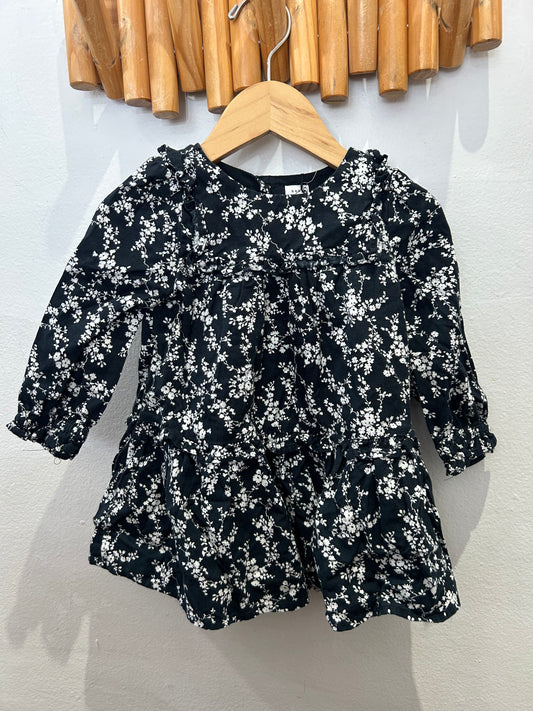 Black floral long sleeve dress 12-18m