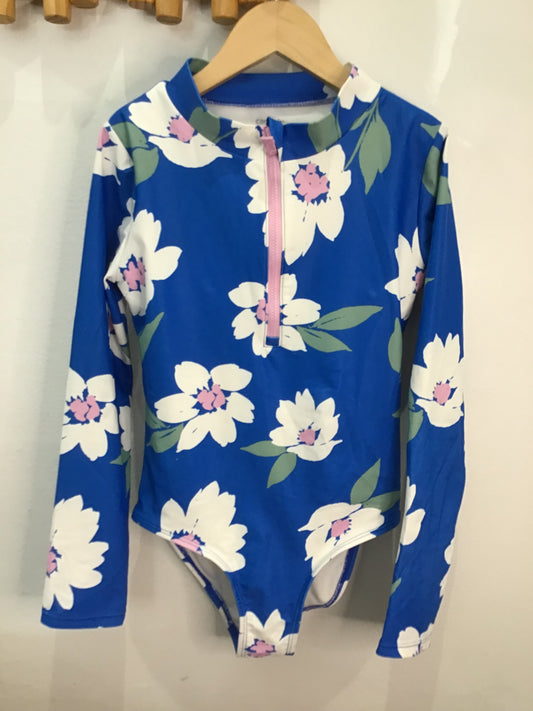 Swimsuit bright blue floral 10y