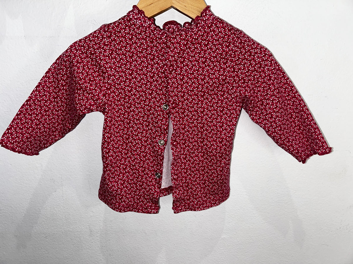 Cerise cord skirt romper and cardigan 6m