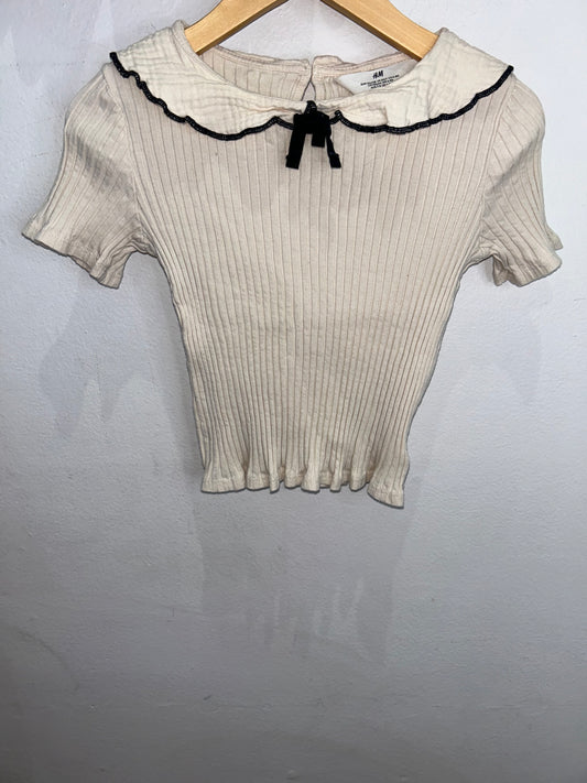 Ribbed creamed collared tee 6-8y