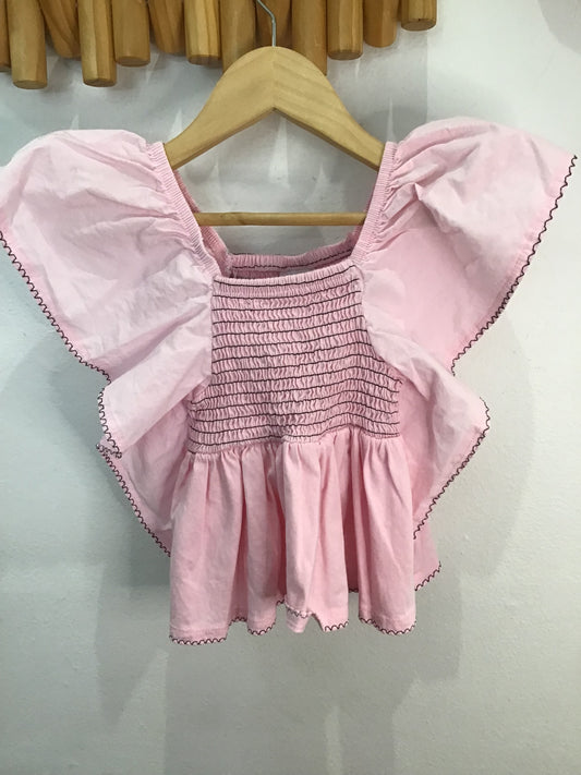 Blouse smocked pink crop 6-7y