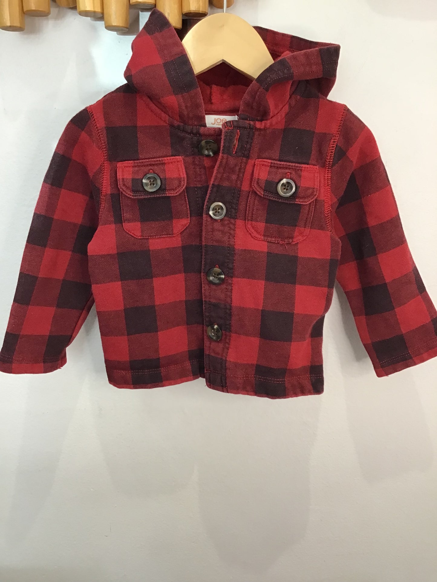 Stretchy buffalo plaid hoodieshirt 18-24m