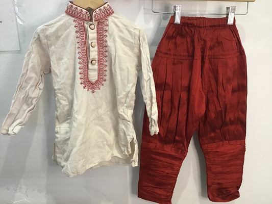 Red and white dhoti set 2-3y