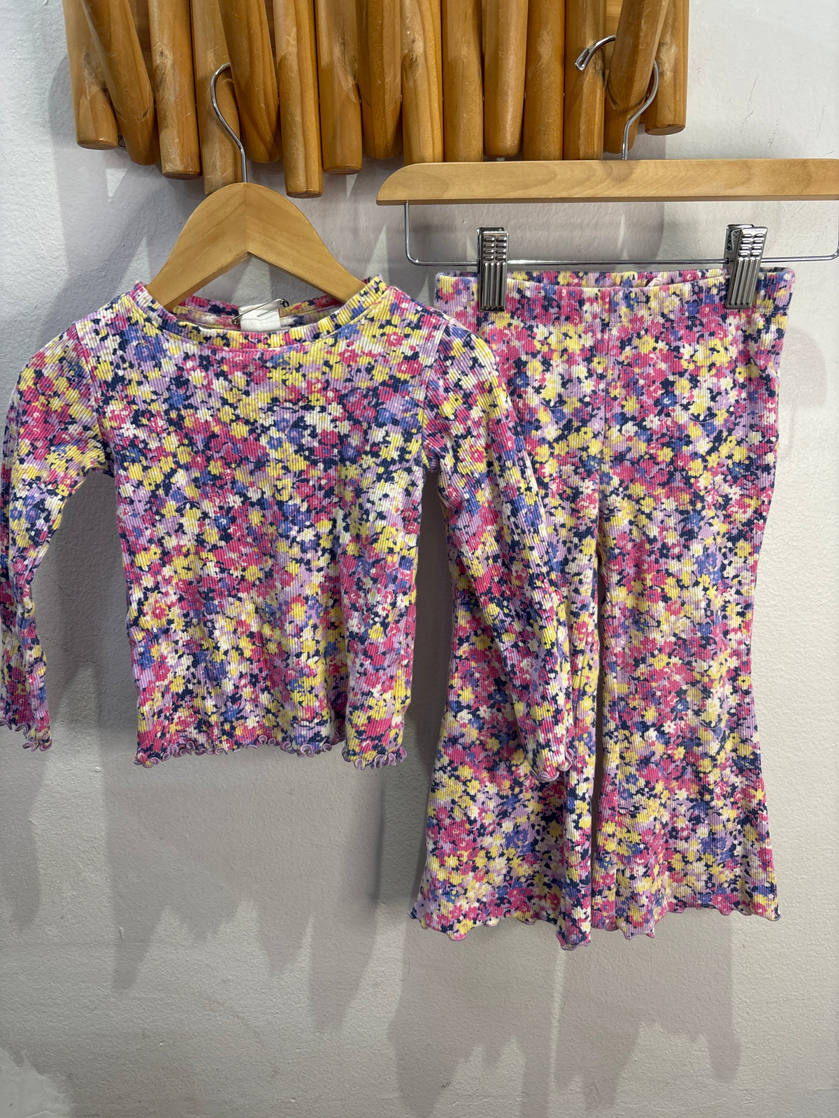 Floral ribbed flare set 2y