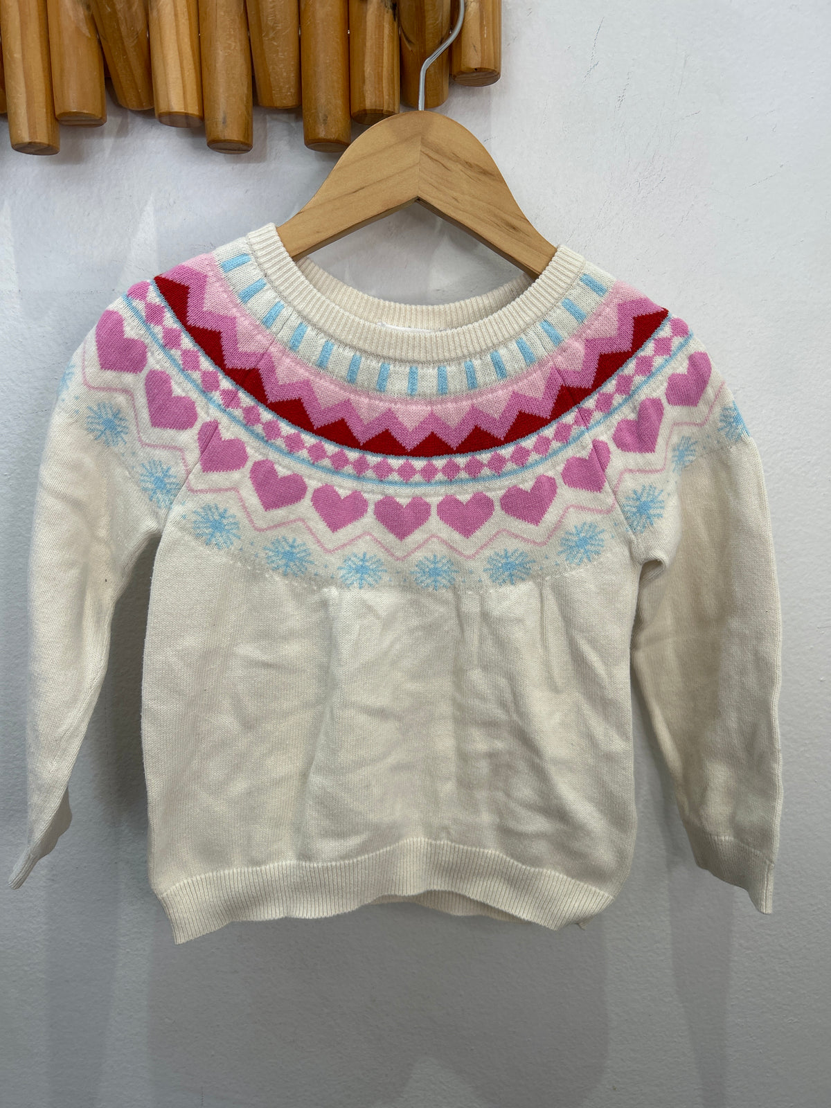 Cream print neck sweater 3y