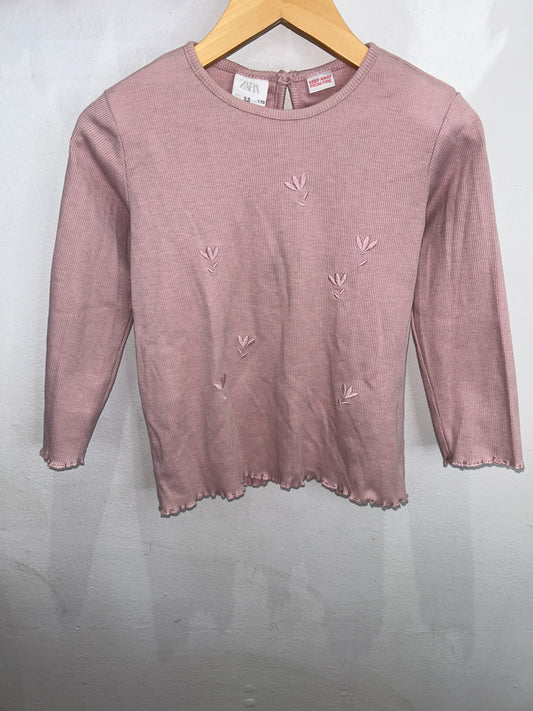 Embroidered tulips mauve longsleeve 4-5y