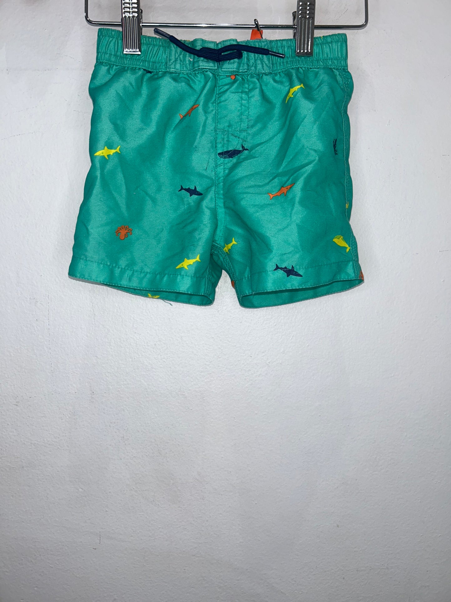 Fish green swimshorts 12-18m