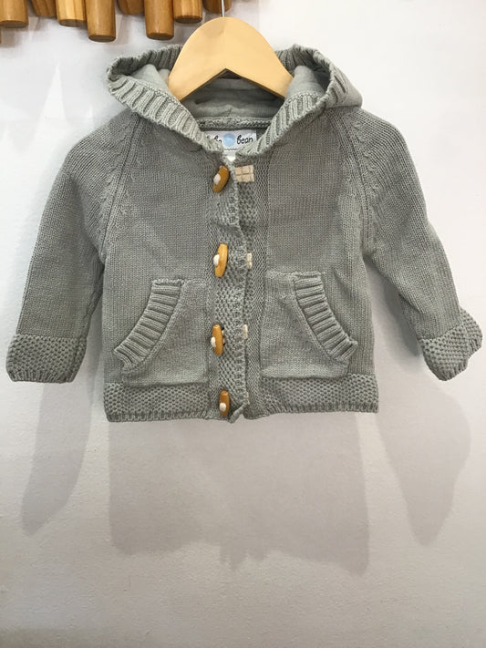 Cardigan grey knit big button 3-6m