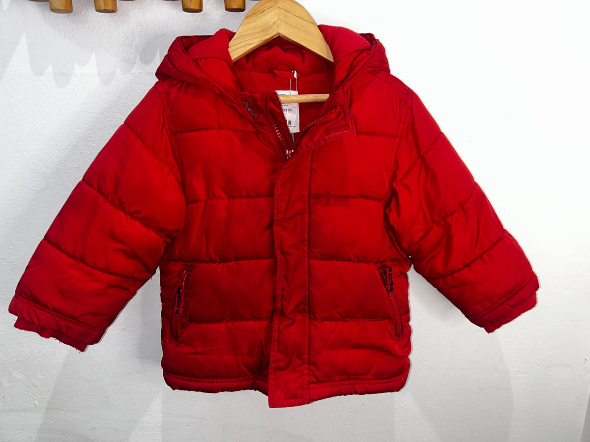 Red mid weight puffer jacket 2y
