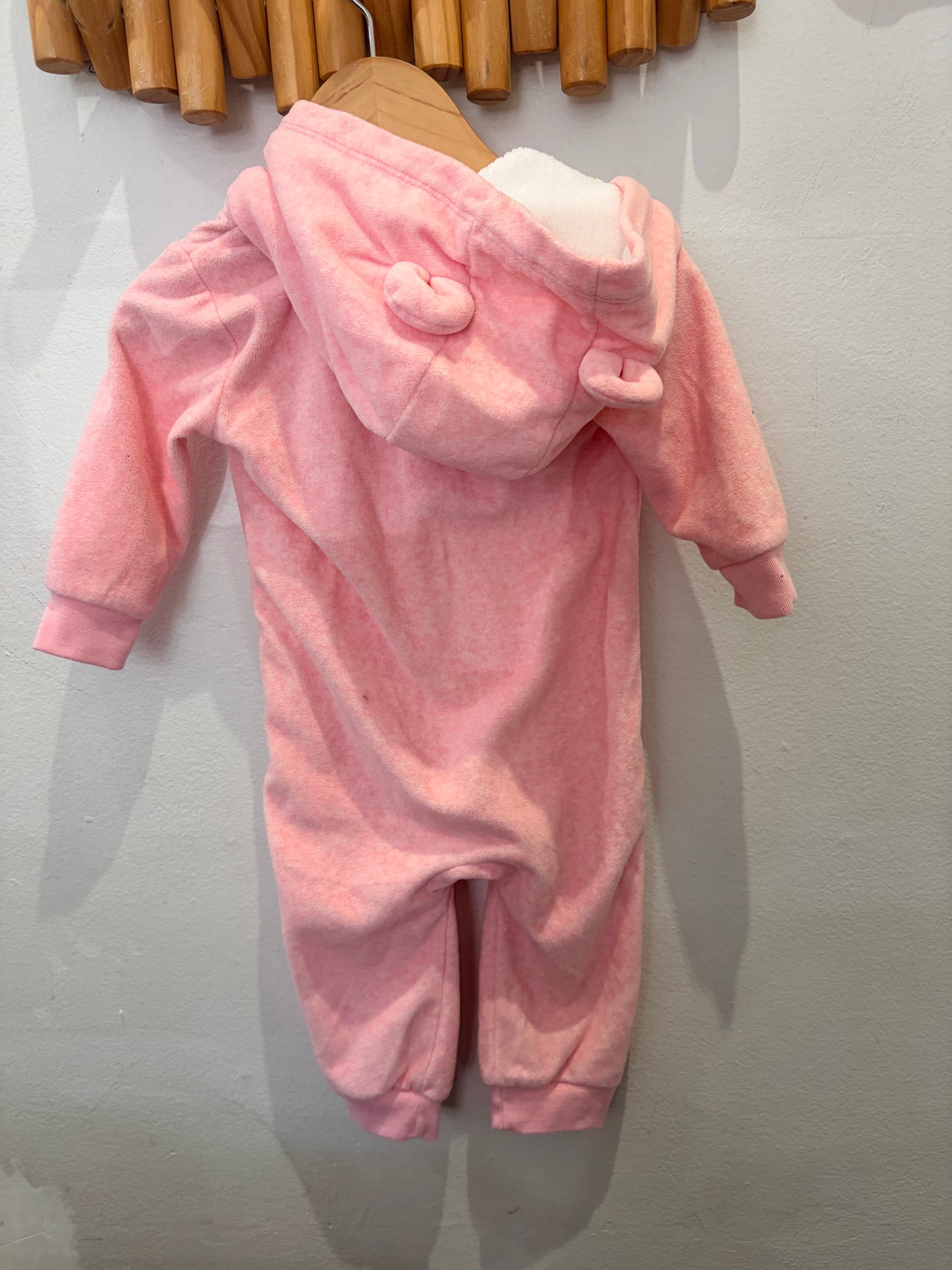 Bear pink fleece romper 9m
