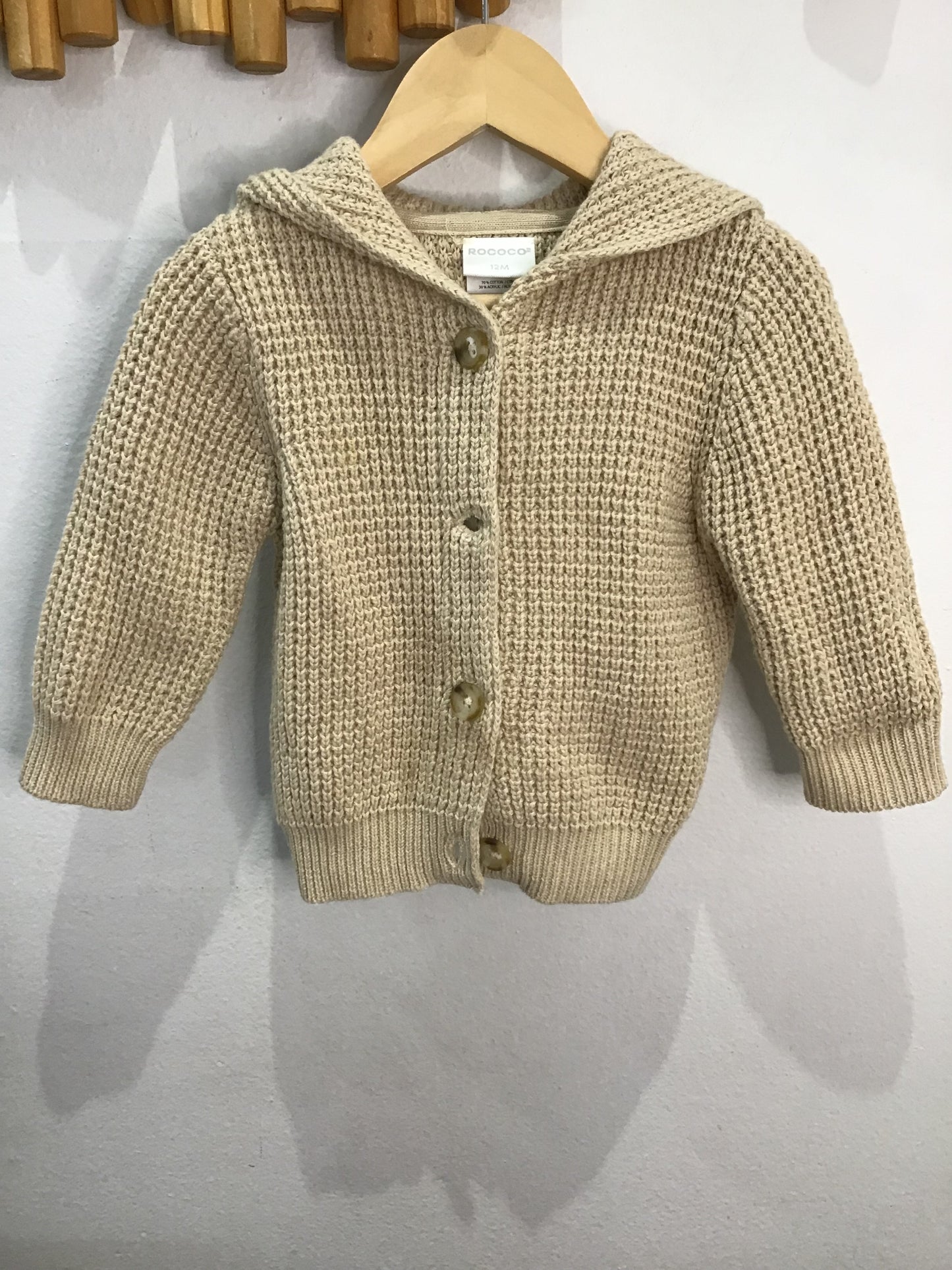 Beige square knit cardigan 12m