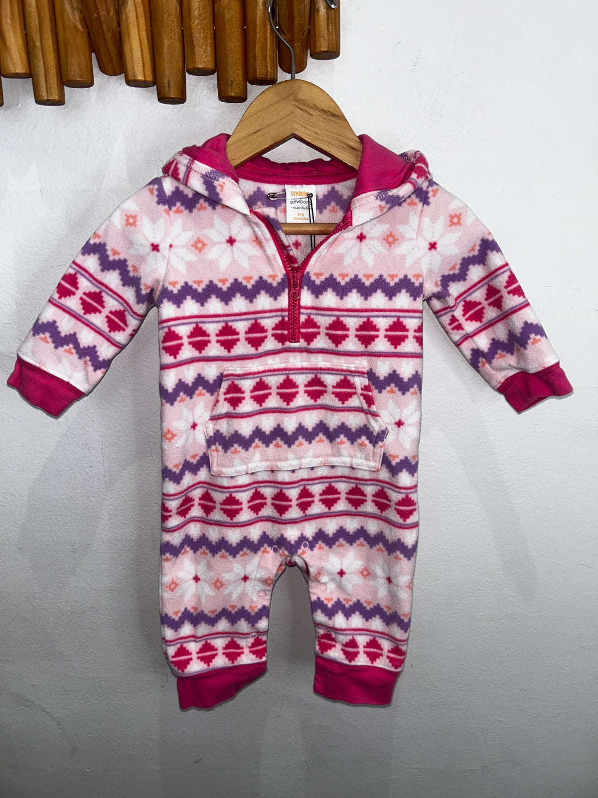Pink fleece romper 3-6m