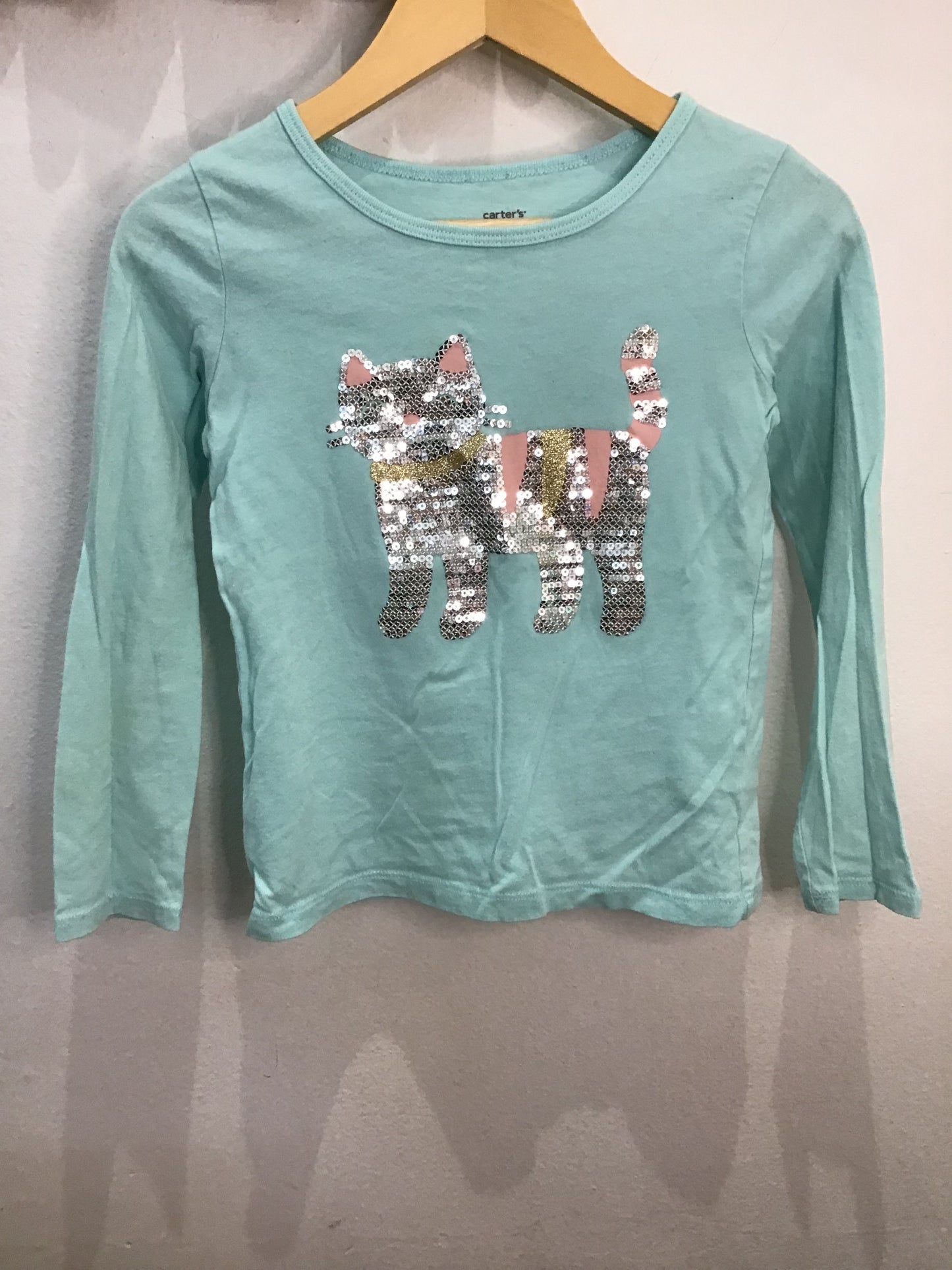 Tee blue sparkly cat 5y