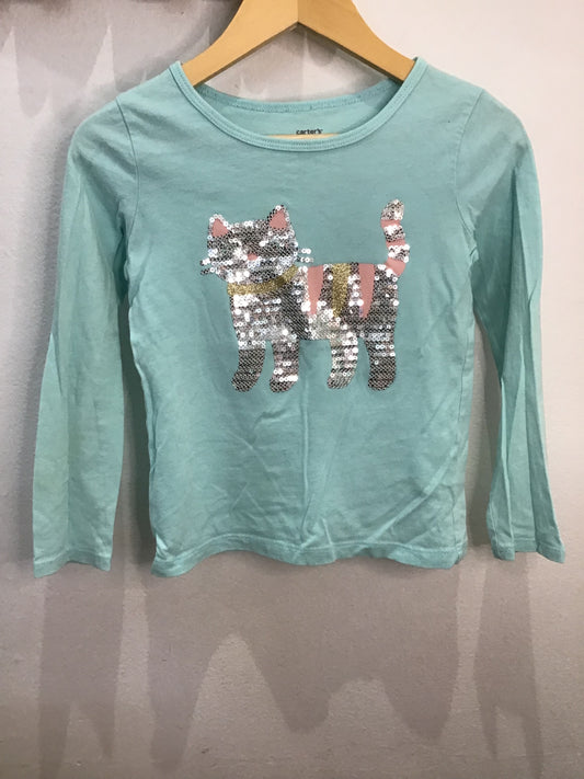 Tee blue sparkly cat 5y