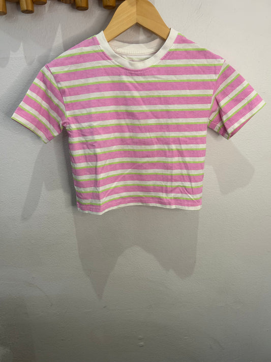 Pink and green striped tee 3-4y