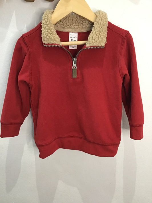 Sweater red fleece-neck quarterzip 18m