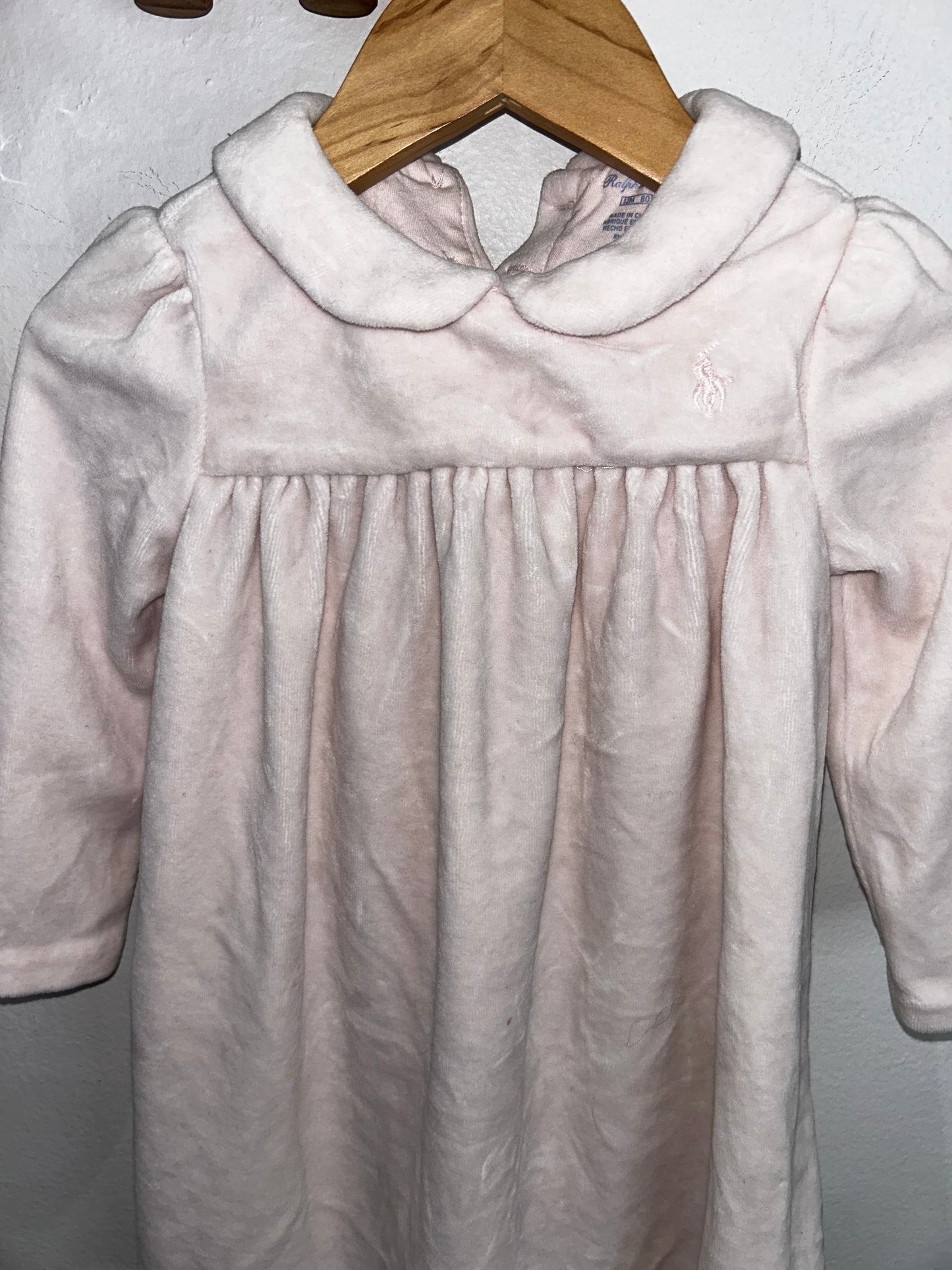 Light pink velour dress with bloomers 12m
